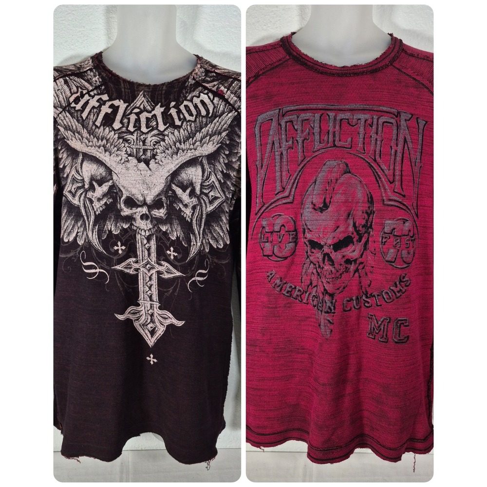 Affliction Garage Dusk Reversable Long Sleeve Thermal Shirt Men's L